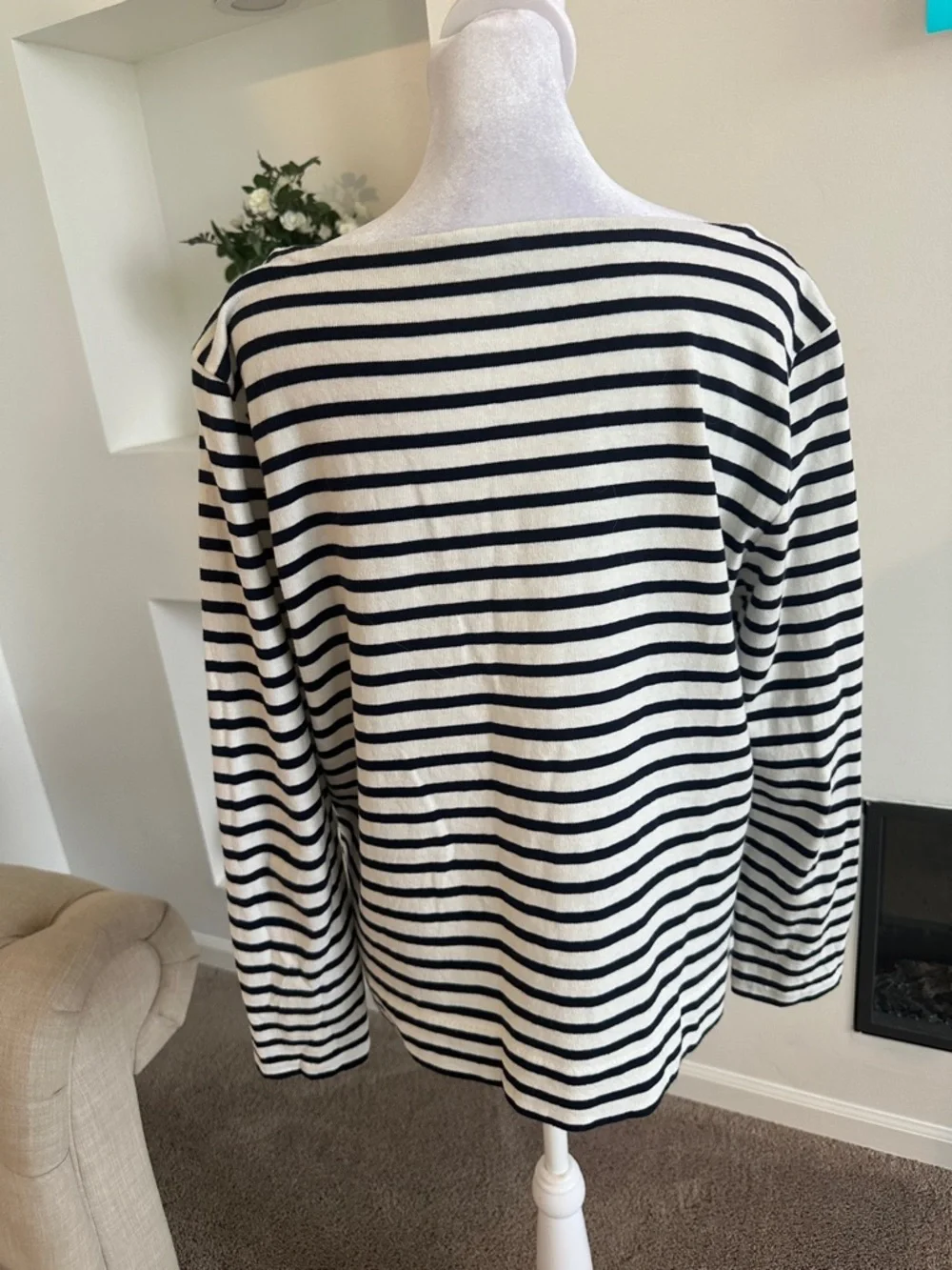 J. Crew White & Black Striped Sweater with Red Graphic